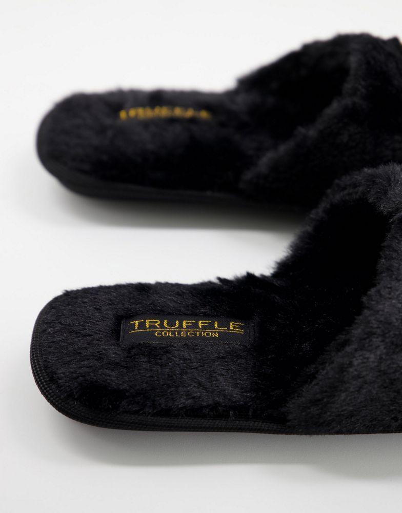 Truffle Collection chain detail fur slippers in black商品第3张图片规格展示