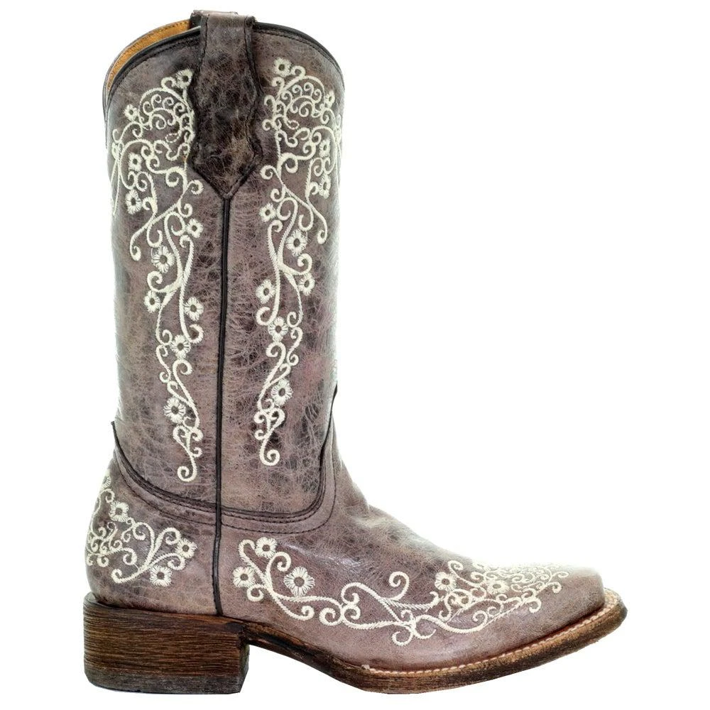 商品Corral Boots|Floral Tooled-Inlay Square Toe Cowboy Boots (Big Kid),价格¥934,第1张图片
