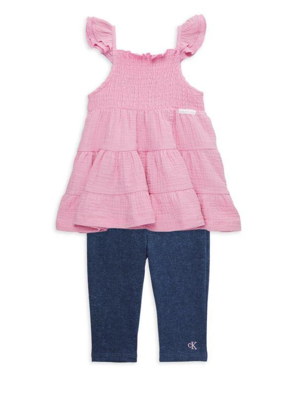 商品Calvin Klein|Little Girl's 2-Piece Smocked Top & Pants Set,价格¥114,第1张图片