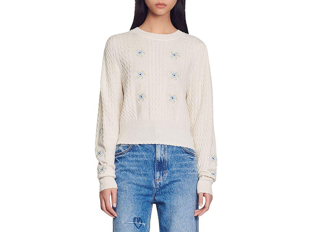 Touquet Floral Embroidered Cable Knit Sweater商品第1张图片规格展示