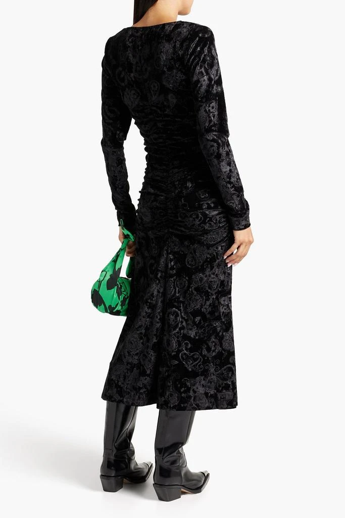 商品Ganni|Ruched velvet-jacquard midi dress,价格¥1125,第3张图片详细描述