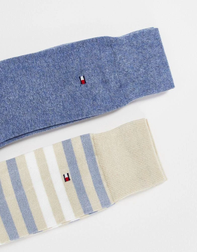 商品Tommy Hilfiger|Tommy Hilfiger 2 pack socks in cream/blue stripe with flag logo,价格¥103,第2张图片详细描述