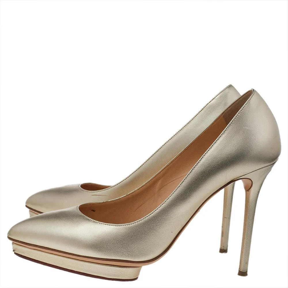 商品[二手商品] Charlotte Olympia|Charlotte Olympia Metallic Gold Leather Monroe Pumps Size 39,价格¥1091,第4张图片详细描述