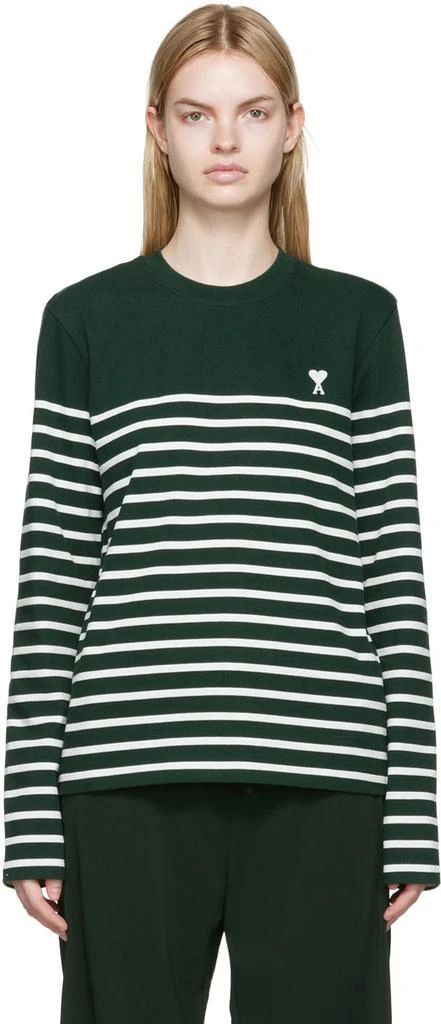 商品AMI|SSENSE Exclusive Green & White Stripe Long Sleeve T-Shirt,价格¥504,第1张图片