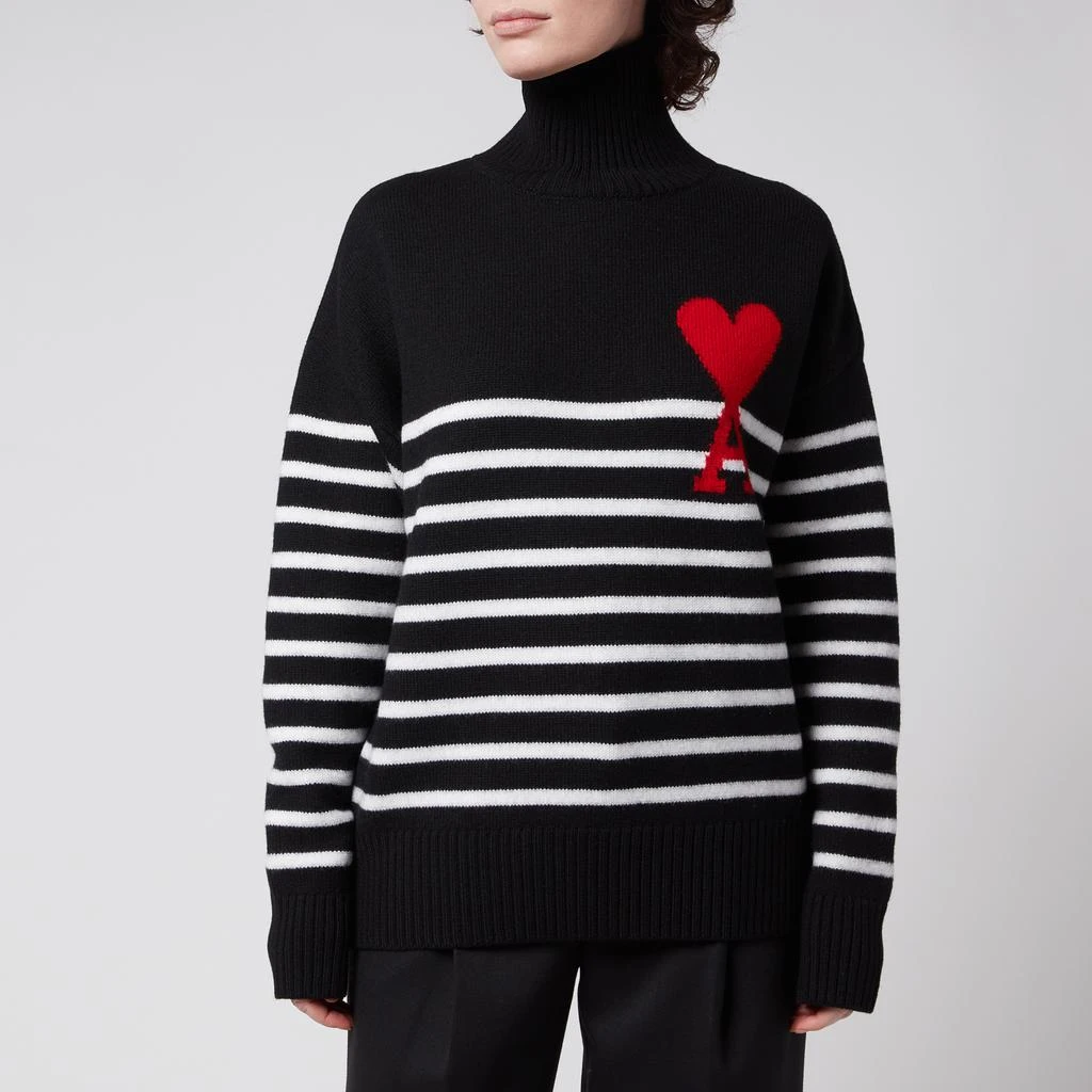 商品AMI|AMI Women's De Coeur Striped Turtleneck Jumper - Black/White,价格¥1972,第1张图片