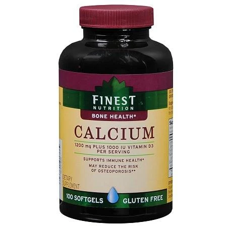 商品Finest Nutrition|Calcium 1200 mg plus Vitamin D3 1000 IU Dietary Supplement Softgels,价格¥67,第1张图片
