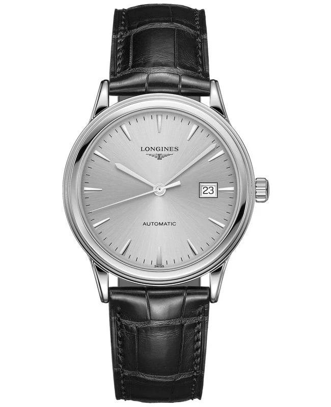 商品Longines|Longines Flagship Automatic Silver Dial Black Leather Strap Unisex Watch L4.984.4.72.2,价格¥11116,第1张图片