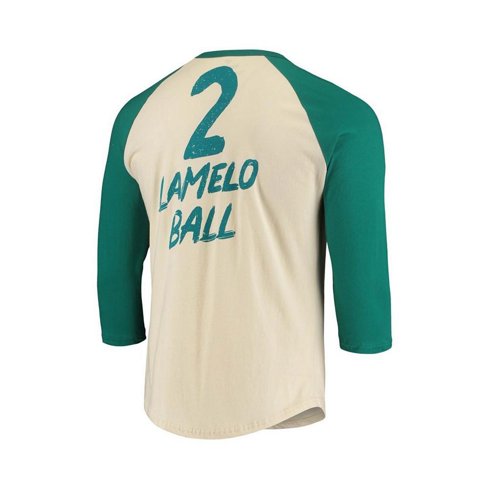 商品Fanatics|Men's LaMelo Ball Cream Charlotte Hornets NBA 3/4 Sleeve Raglan T-shirt,价格¥373,第5张图片详细描述