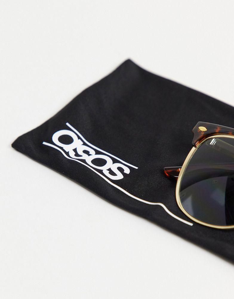 ASOS DESIGN retro sunglasses in gold and tortoiseshell with green lens商品第4张图片规格展示