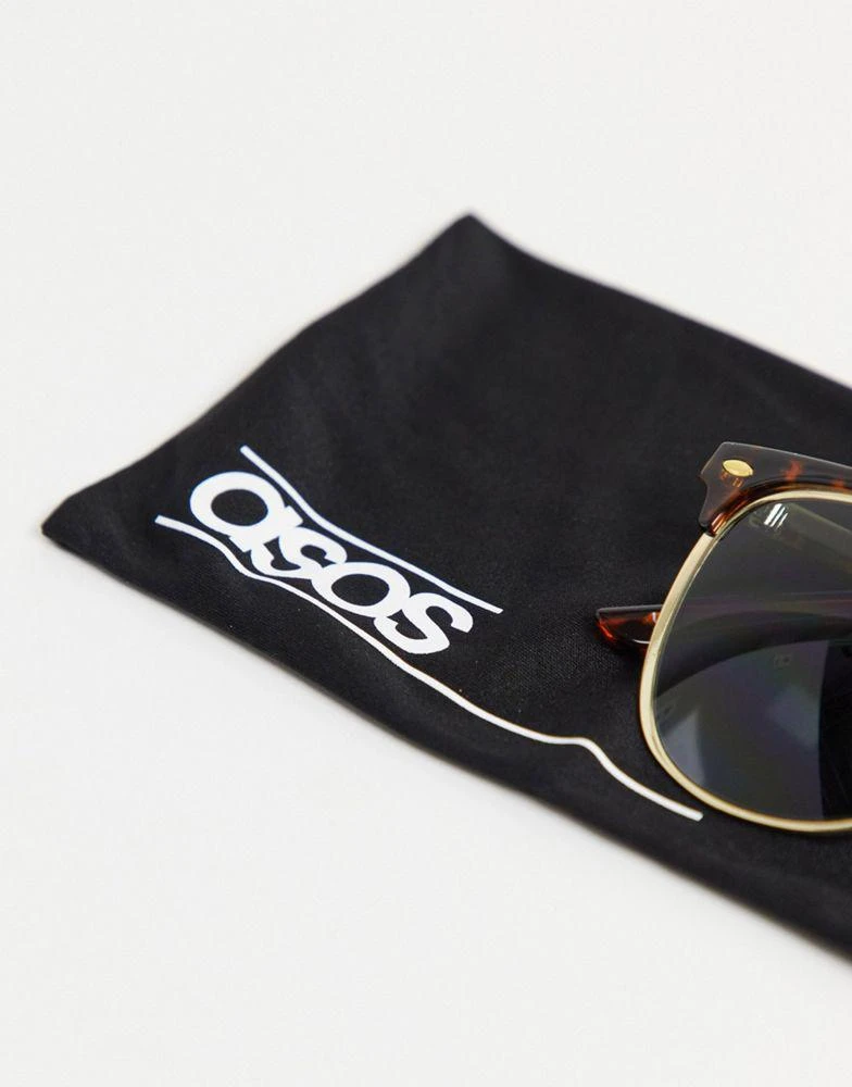 商品ASOS|ASOS DESIGN retro sunglasses in gold and tortoiseshell with green lens,价格¥56,第4张图片详细描述