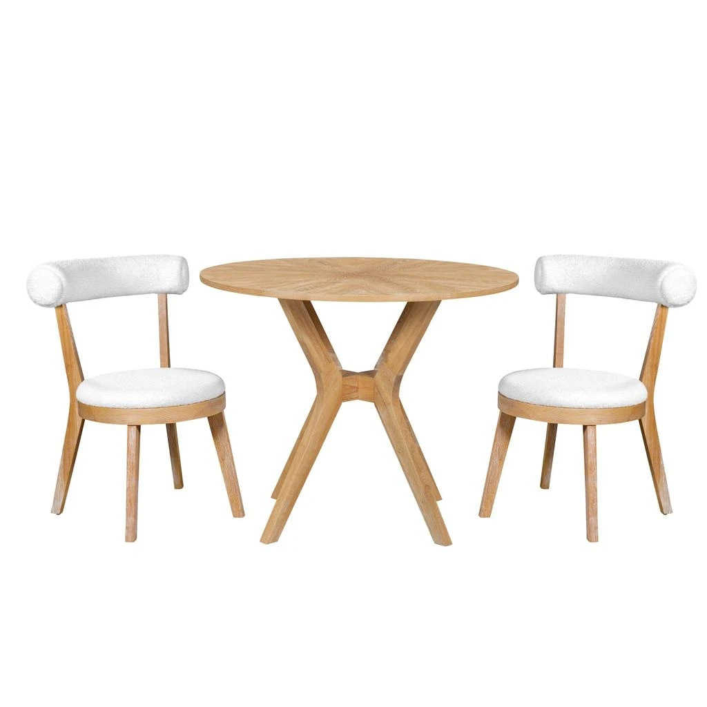商品Streamdale Furniture|Streamdale Mid-Century Round Dining Set: Table & 2 Chairs, Oak Finish,价格¥4433,第2张图片详细描述