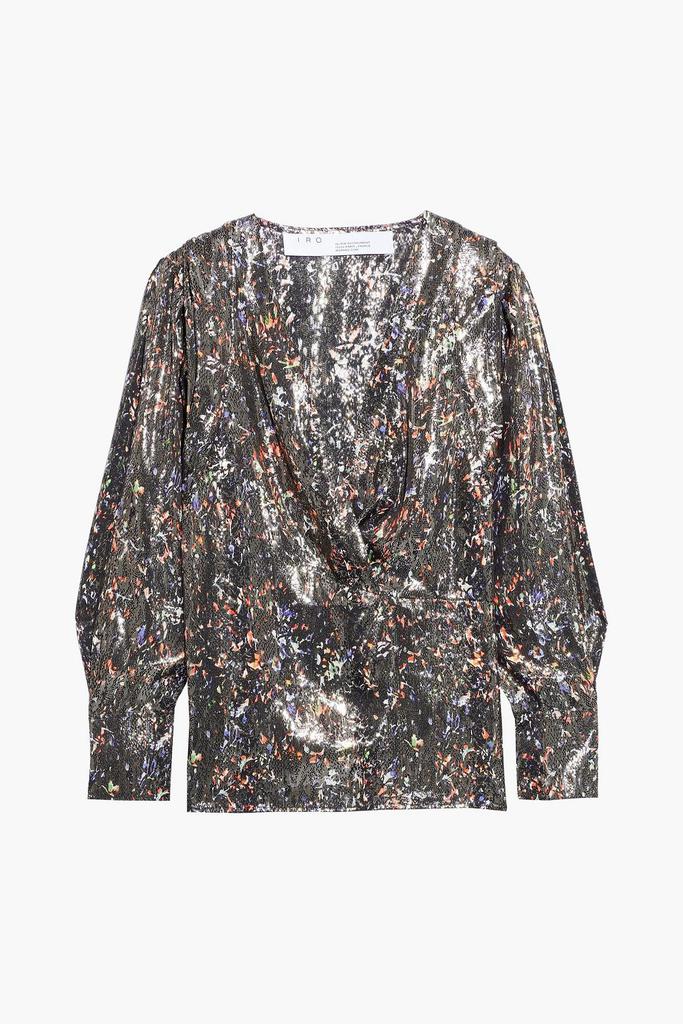 Milana wrap-effect printed silk-blend lamé blouse商品第1张图片规格展示