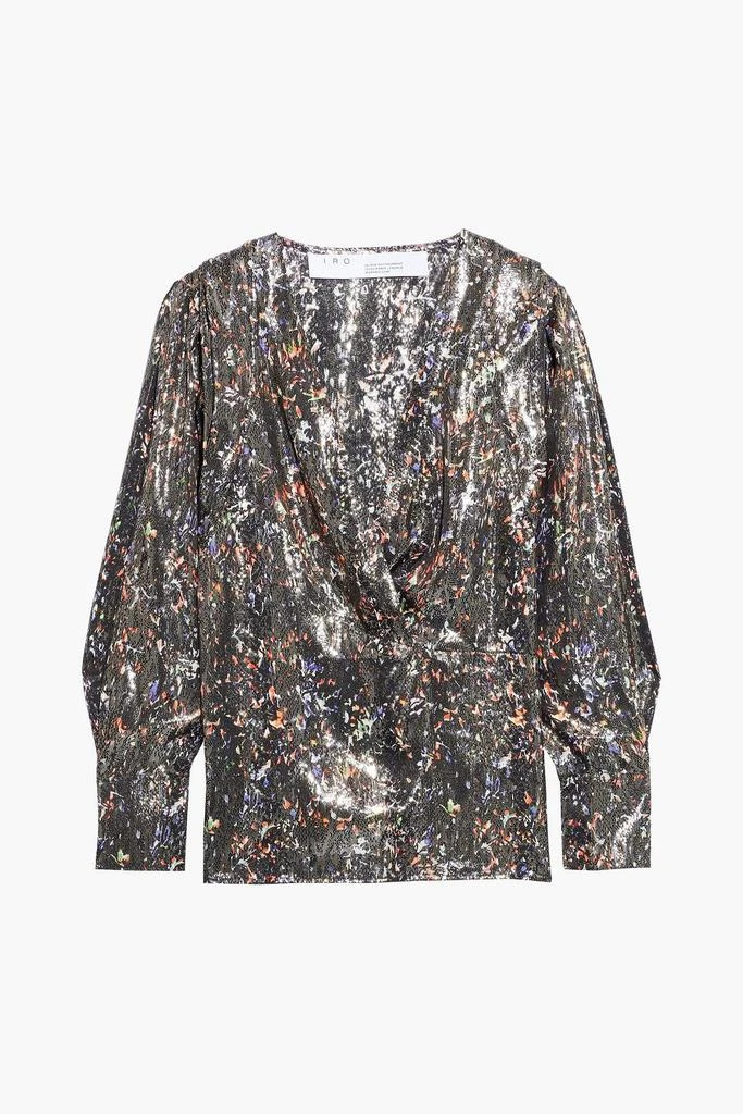 商品IRO|Milana wrap-effect printed silk-blend lamé blouse,价格¥559,第3张图片详细描述