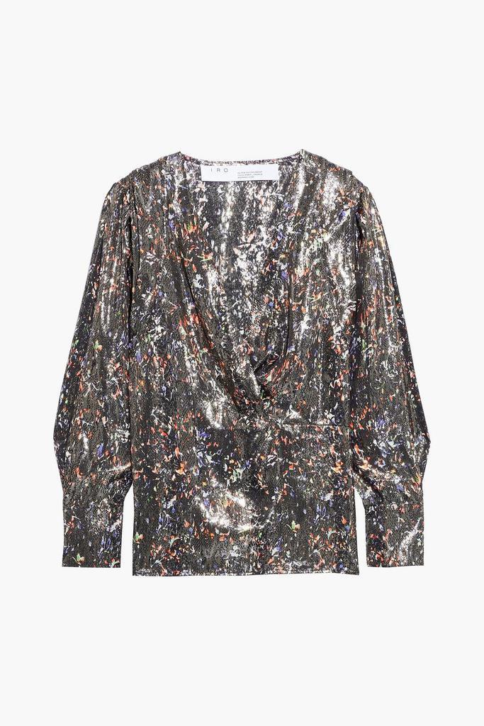 商品IRO|Milana wrap-effect printed silk-blend lamé blouse,价格¥549,第1张图片