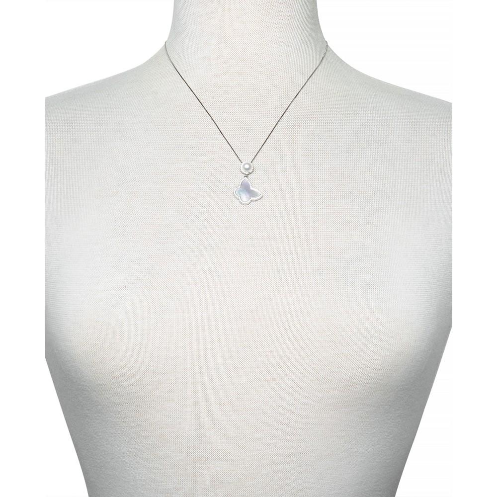 Cultured Freshwater Pearl (6mm), Mother-of-Pearl & Cubic Zirconia 18" Pendant Necklace in Sterling Silver商品第2张图片规格展示