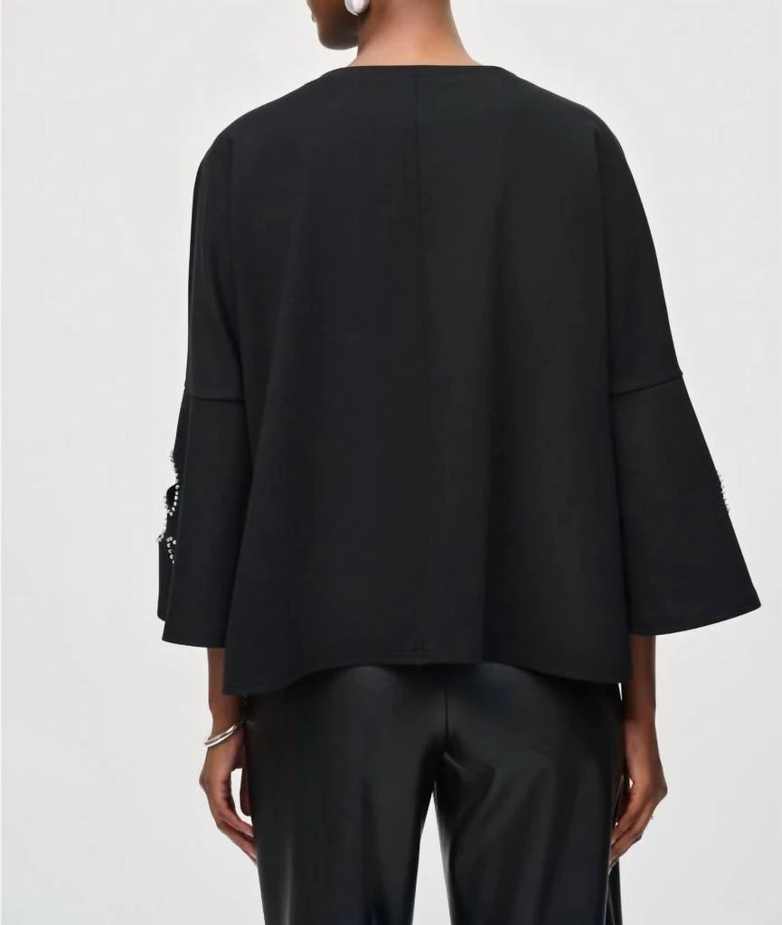 商品JOSEPH RIBKOFF|Embellished Boat Neck Cut-Out 3/4 Sleeves Top In Black,价格¥773,第2张图片详细描述