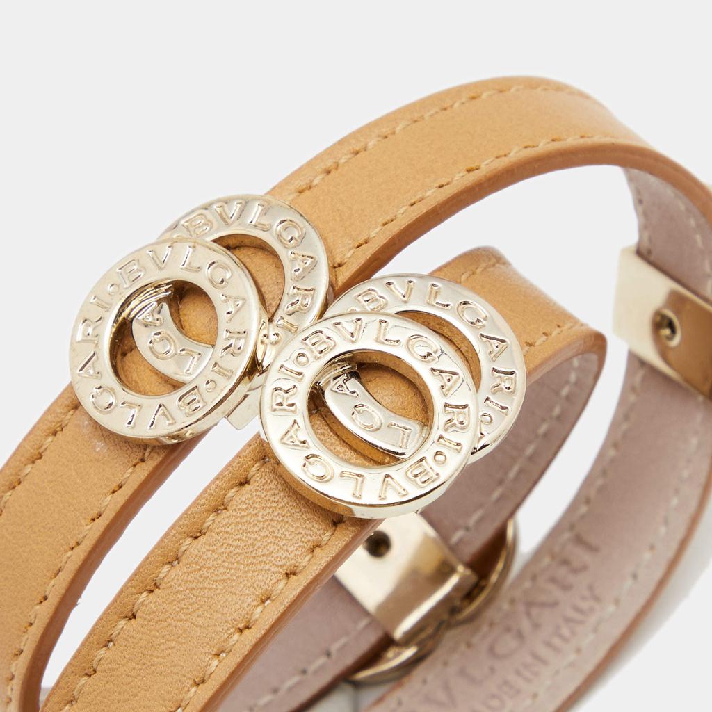 Bvlgari Brown Leather Interlocking Rings Double Coiled Bracelet商品第2张图片规格展示