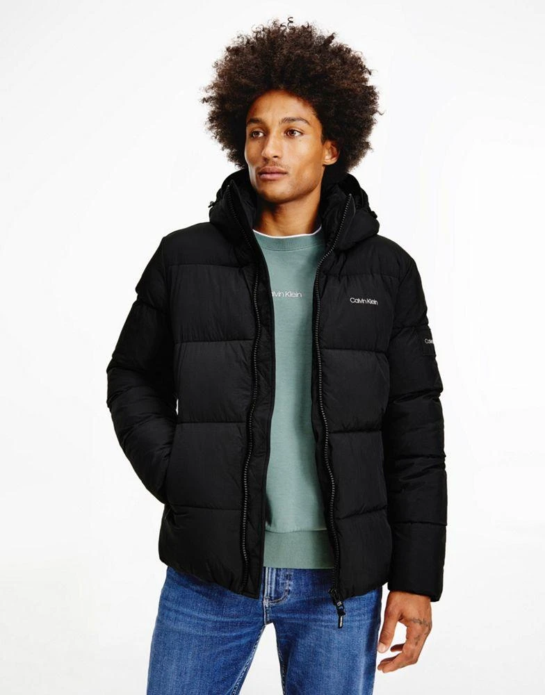 商品Calvin Klein|Calvin Klein crinkle nylon detatchable hood puffer acket in black,价格¥2020,第1张图片