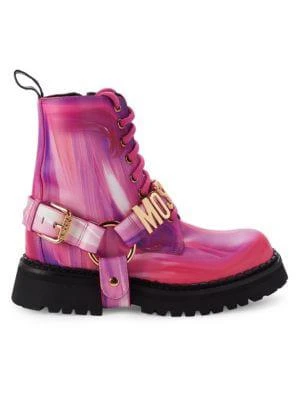 商品Moschino Couture!|Patterned Logo Leather Booties,价格¥2656,第1张图片