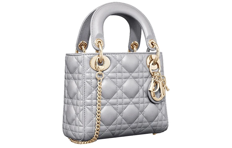 商品[国内直发] Dior|迪奥 Lady Dior 金扣藤格纹可拆卸链条三格 羊皮 戴妃包单肩包斜挎包手提包 迷你 女款 乳灰色,价格¥38679,第3张图片详细描述