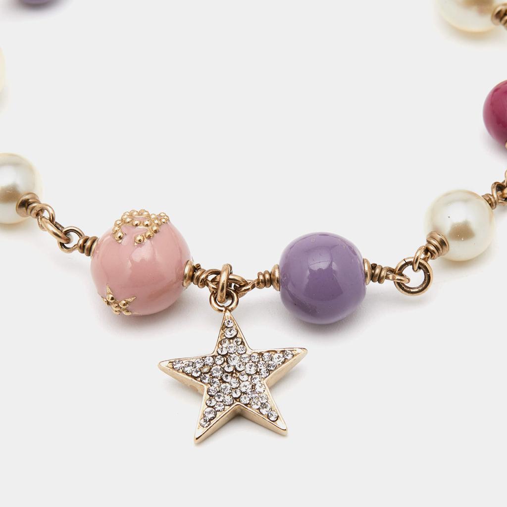 Chanel Pale Gold Tone CC Crystal Star & Bead Bracelet商品第3张图片规格展示
