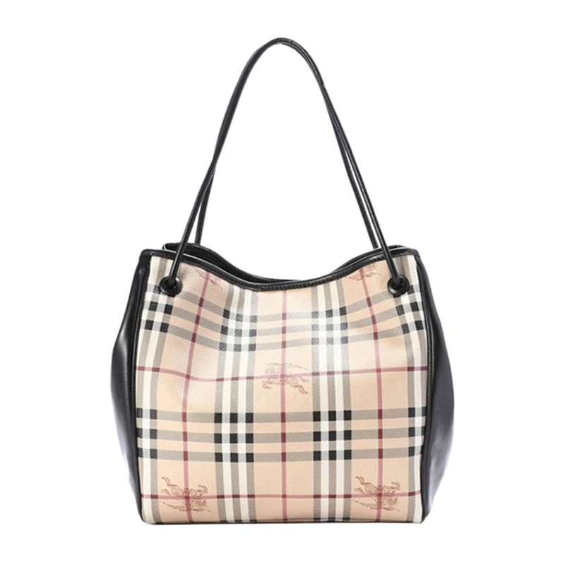 商品[国内直发] Burberry|Burberry 博柏利 女士手提单肩包PVC格纹女包黑色 3925595,价格¥4412,第1张图片