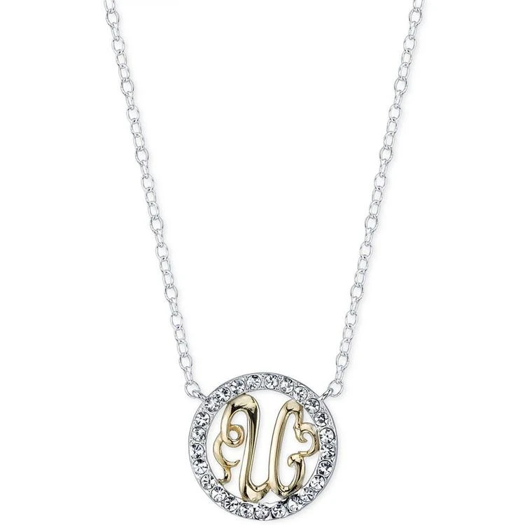 商品Unwritten|Initial "U" Pendant Necklace with Crystal Circle in Sterling Silver and Gold Flash,价格¥150,第2张图片详细描述