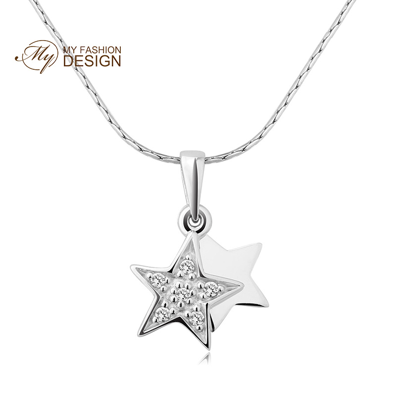 【美国】MY FASHION DESIGN 925银 女士时尚双星闪耀项链商品第1张图片规格展示