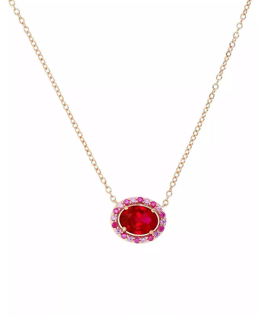 商品Macy's|Lab-Grown Ruby (1-7/8 ct. t.w.) & Lab-Grown Pink Sapphire (1/10 ct. t.w.) Oval Halo 18" Pendant Necklace in 14k Rose Gold-Plated Sterling Silver,价格¥281,第1张图片