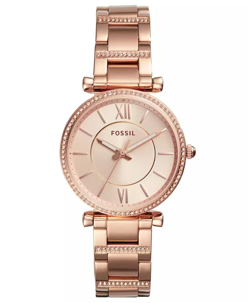 商品Fossil|Women's Carlie Rose Gold-Tone Stainless Steel Bracelet Watch,价格¥1214,第1张图片