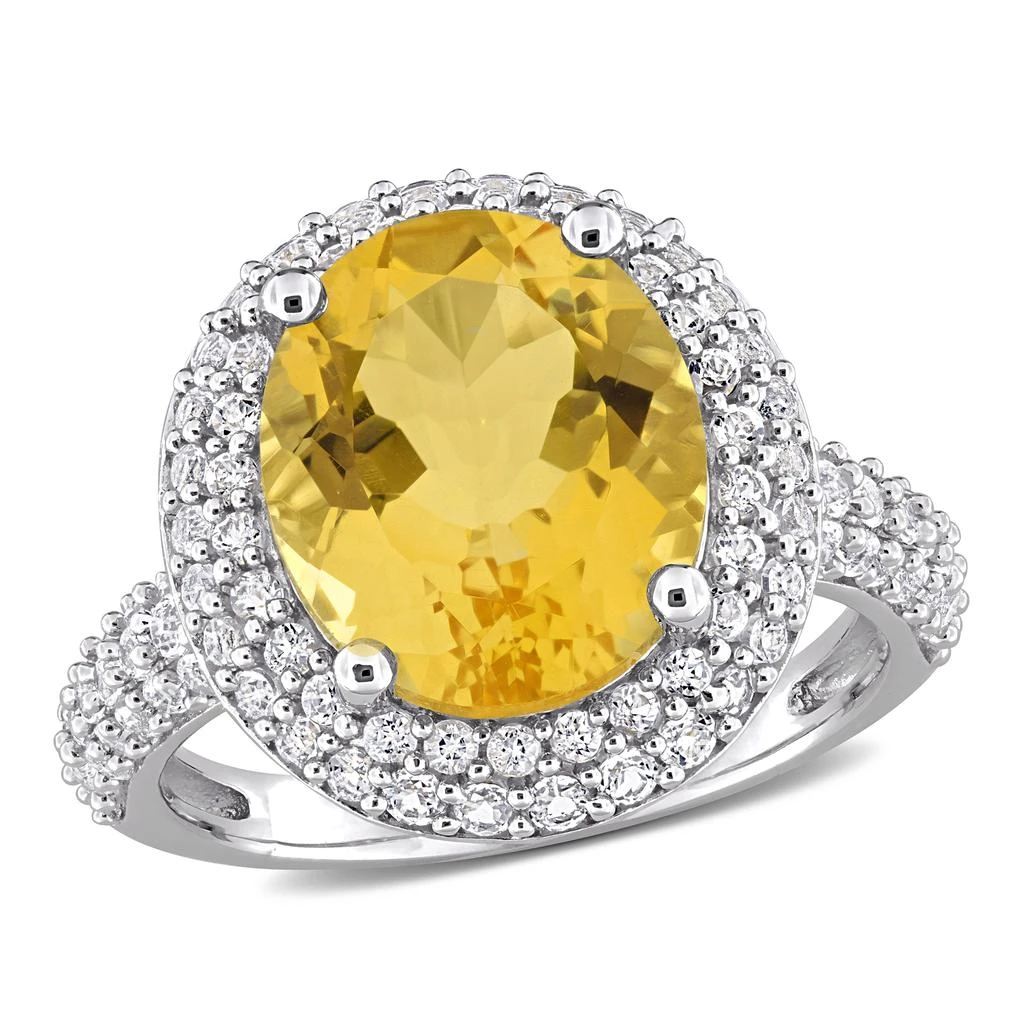 商品Mimi & Max|5 5/8ct TGW Oval-Cut Citrine and White Topaz Double Halo Ring in Sterling Silver,价格¥787,第1张图片
