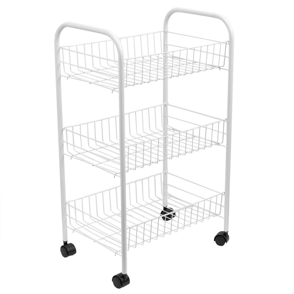 商品Home Basics|Home Basics Multi-Purpose Rolling Metal Kitchen Trolley, White,价格¥190,第3张图片详细描述