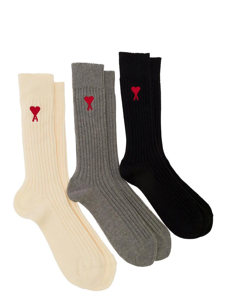 商品AMI|Three-Pack Multicolor Knit Socks with Logo in Cotton Man Ami Alexandre Mattiussi,价格¥820,第1张图片