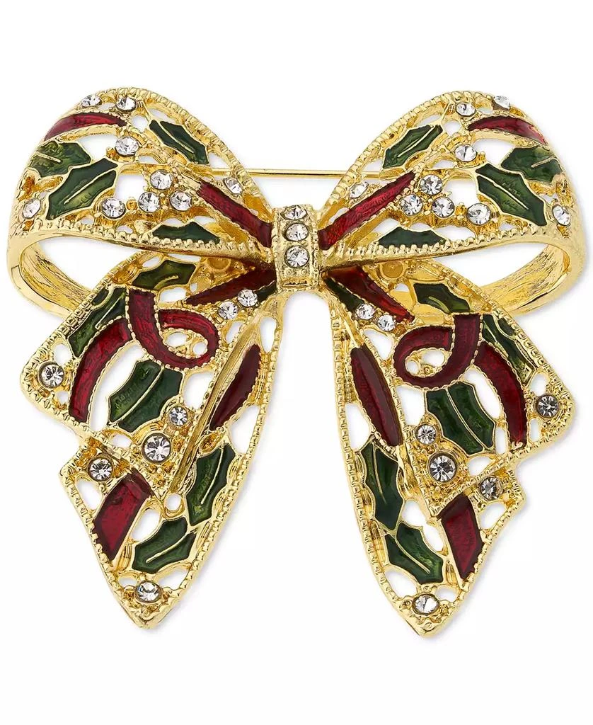商品Charter Club|Gold-Tone Pavé & Holly Bow Pin, Created for Macy's,价格¥218,第1张图片