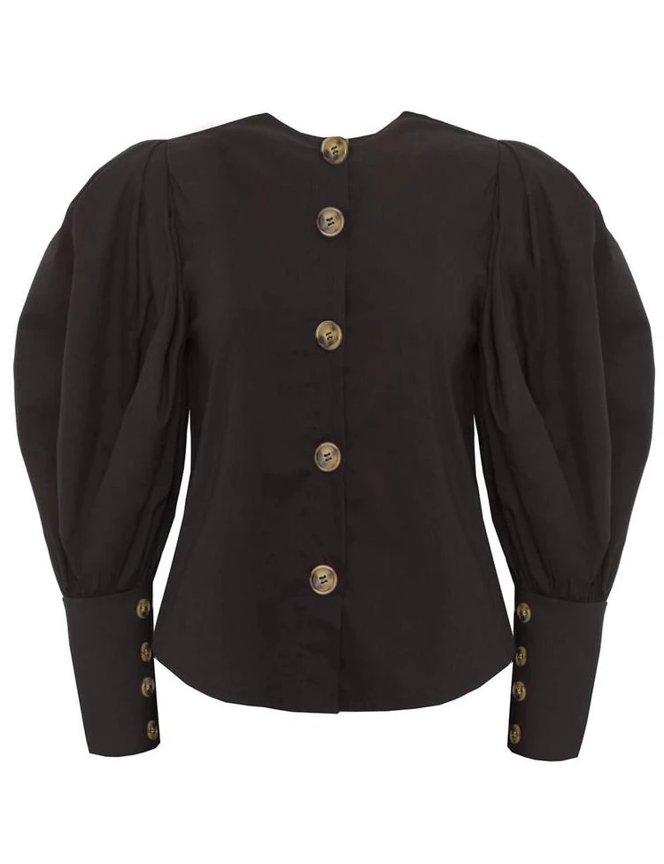 商品Pixie Market|Taylor Black Puffy Sleeve Button Shirt,价格¥820,第4张图片详细描述
