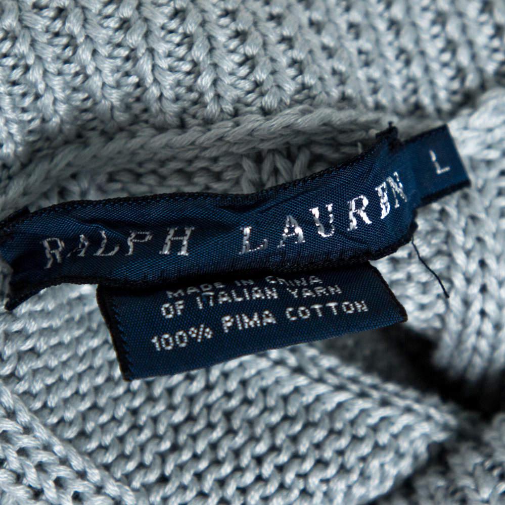 Ralph Lauren Pale Blue Cotton Cable Knit Shawl Lapel Cardigan L商品第5张图片规格展示