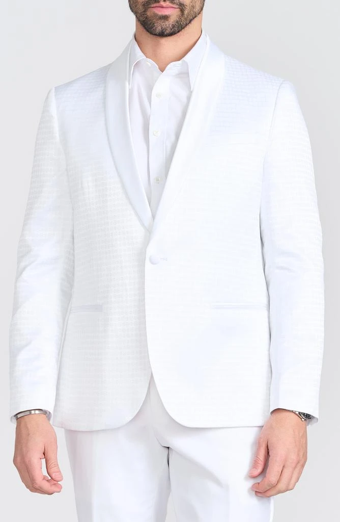 商品SAVILE ROW CO|Varick White Jacquard One Button Shawl Collar Dinner Jacket,价格¥572,第1张图片