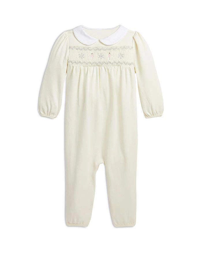 商品Ralph Lauren|Girls' Smocked Cotton Coverall - Baby,价格¥696,第1张图片详细描述