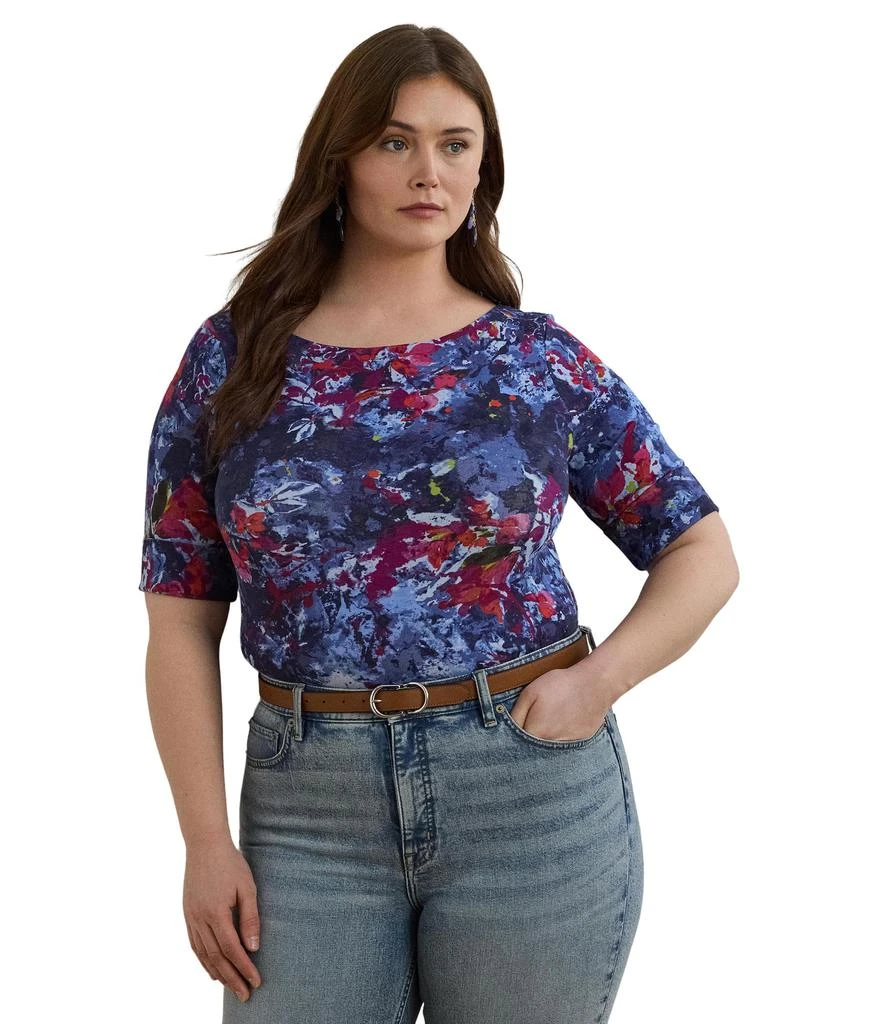 Ralph Lauren]Plus Size Zebra-print Stretch Cotton Boatneck