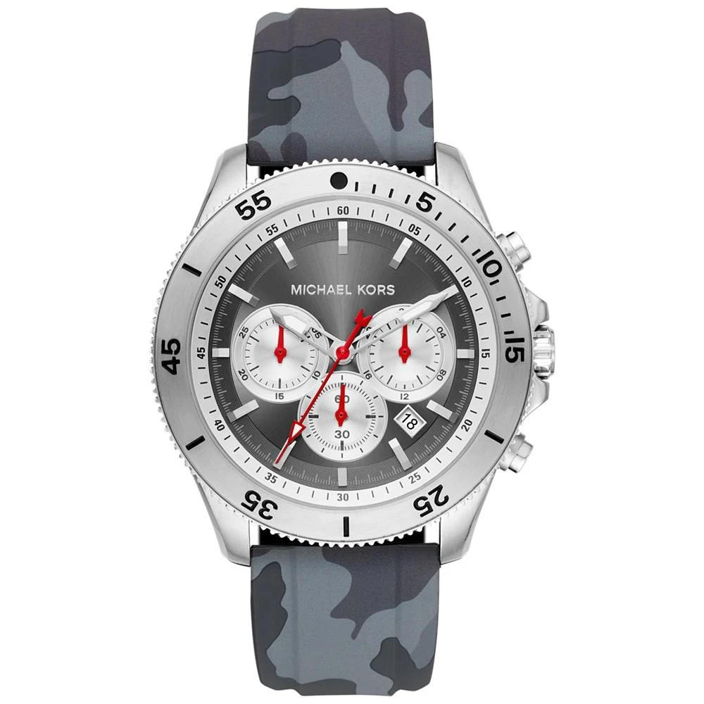 商品Michael Kors|Men's Chronograph Cortlandt Sport Gray Camo Silicone Strap Watch 45mm,价格¥1019,第1张图片