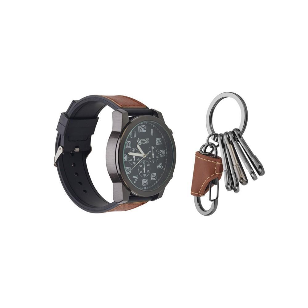 商品American Exchange|Men's Quartz Movement Cognac Leather Strap Analog Watch, 48mm and Keychain with Zippered Travel Pouch,价格¥295,第4张图片详细描述