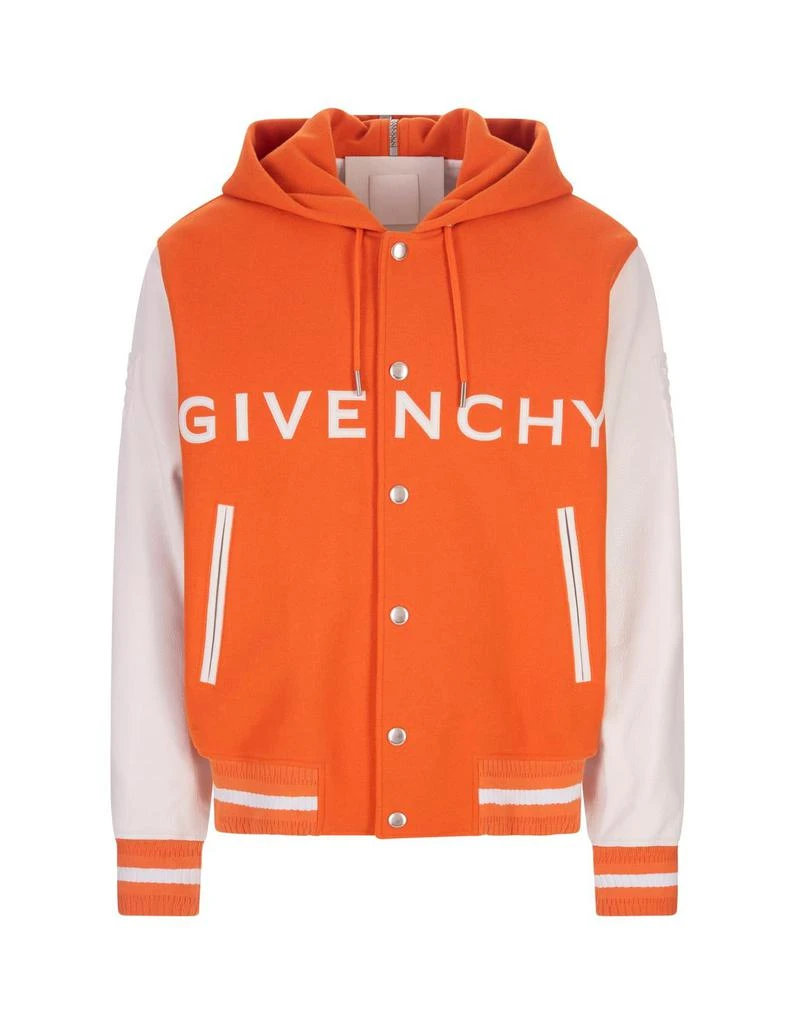商品Givenchy|Givenchy Orange Hooded Varsity Jacket In Wool And Leather - Men,价格¥32499,第1张图片