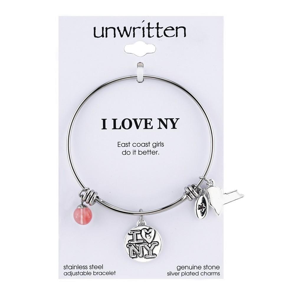 商品Unwritten|I Love NY Charm and Cherry Quartz (8mm) Bangle Bracelet in Stainless Steel,价格¥143,第1张图片