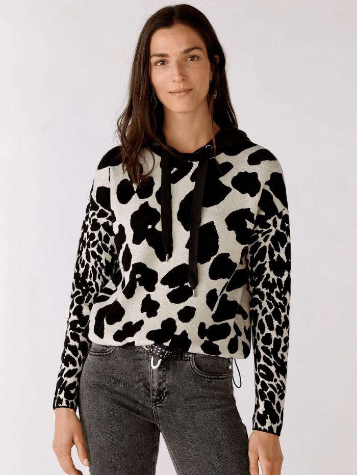 Oui Black White Animal Print Hoodie 76912 0991商品第1张图片规格展示