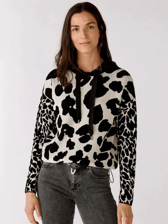 商品Oui|Oui Black White Animal Print Hoodie 76912 0991,价格¥1574,第1张图片