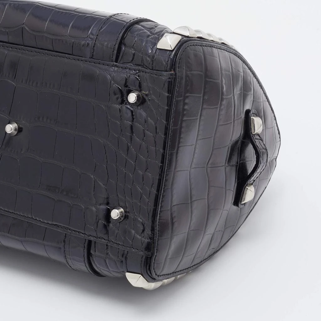 Versace Metallic Black Croc Embossed Leather Studded Satchel 商品
