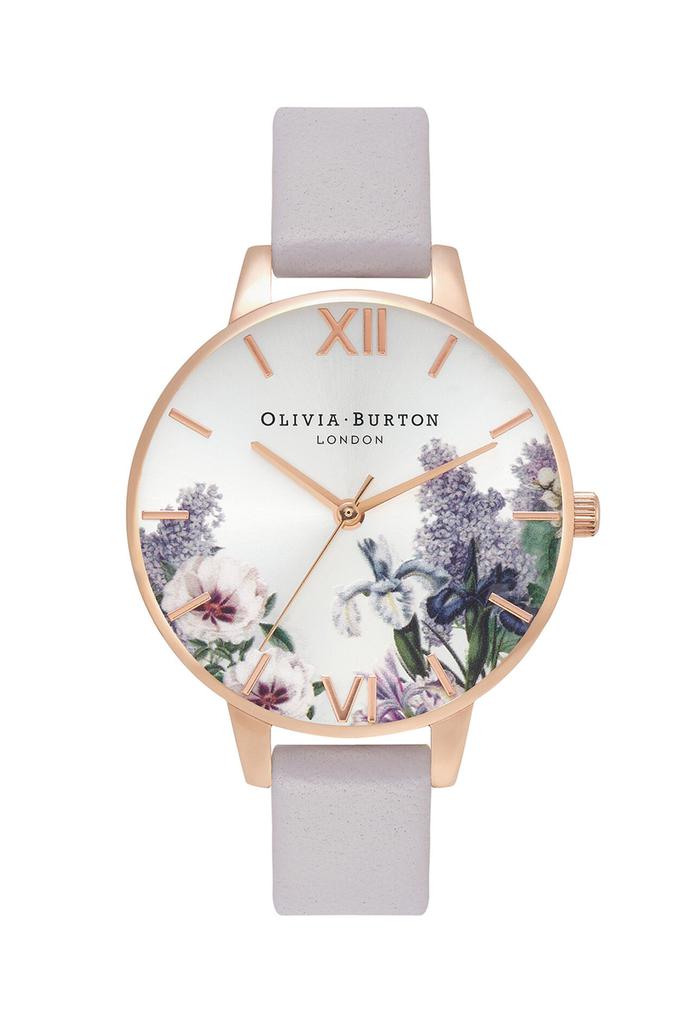 Olivia Burton Ladies Demi Floral Garden Grey & Lilac Leather Strap Watch商品第1张图片规格展示