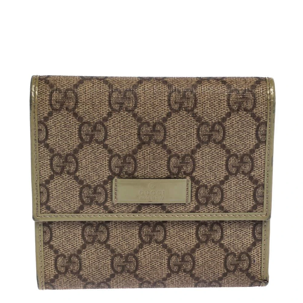 商品[二手商品] Gucci|Gucci Beige/Green GG Supreme Canvas and Leather Joy French Wallet,价格¥948,第1张图片