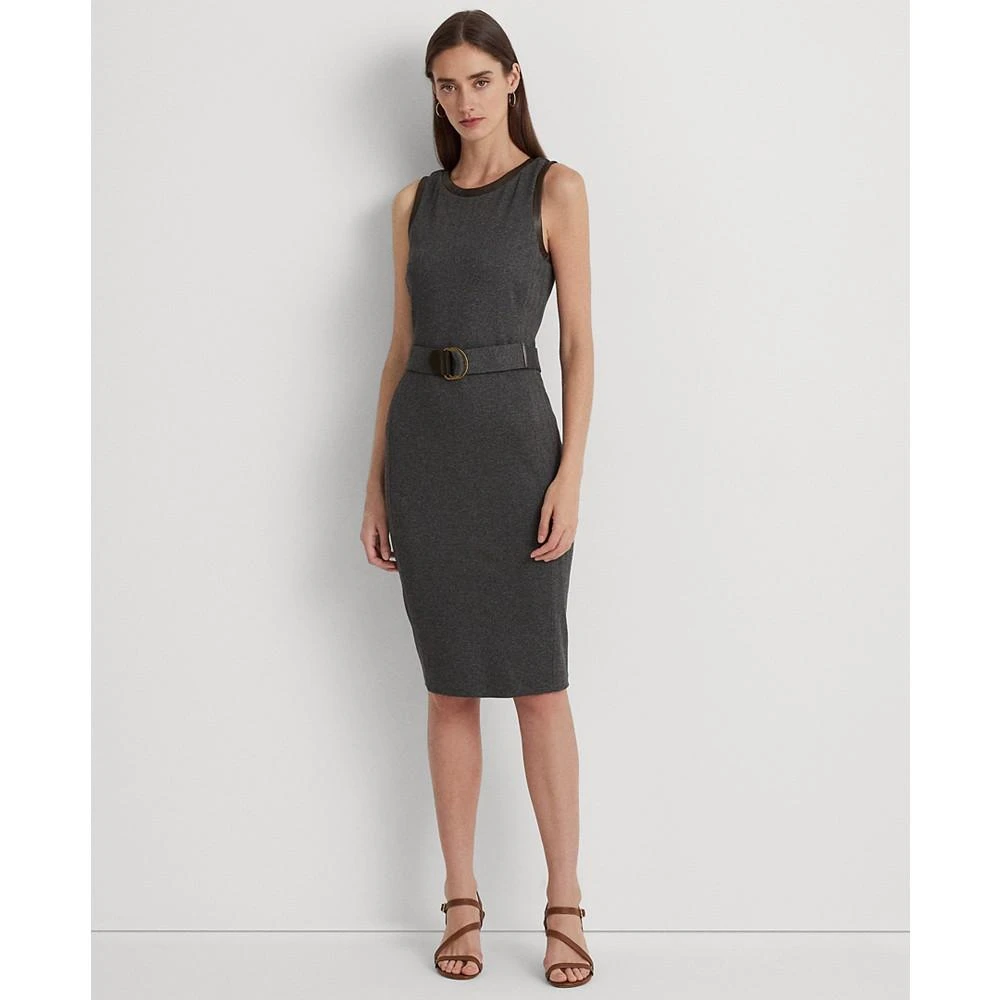 商品Ralph Lauren|Women's Faux-Leather-Trim Belted Jacquard Dress,价格¥857,第1张图片