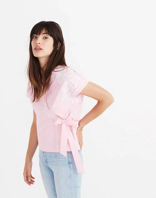 商品Madewell|Embroidered Side-Tie Wrap Top,价格¥159,第1张图片